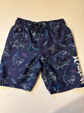 Hurley Navy Swim Shorts with Blue & Purple Shark Print